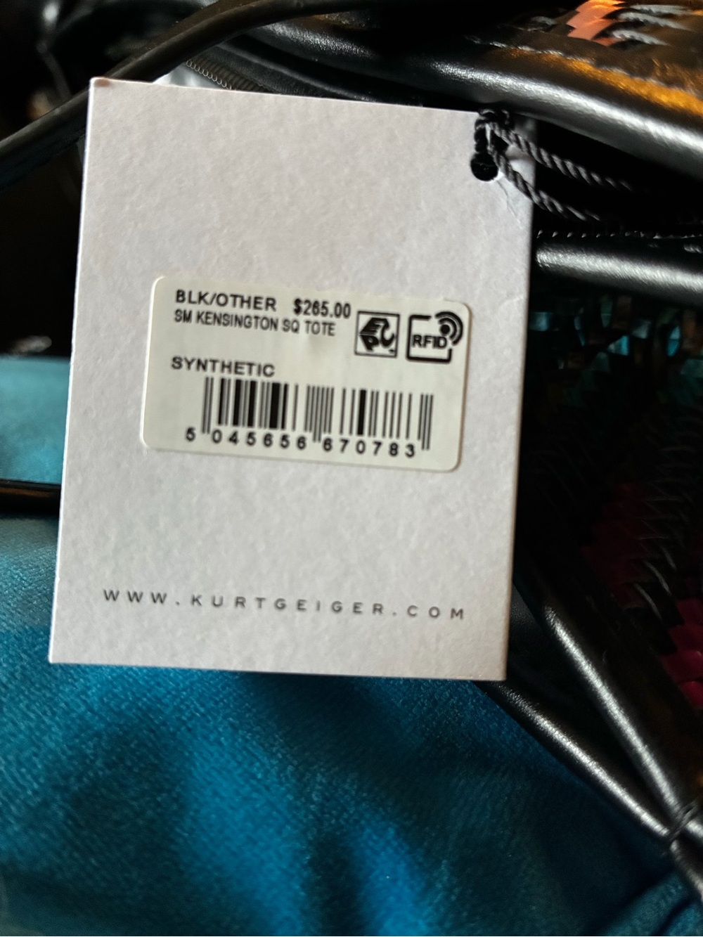 Kurt Geiger KENSINGTON SQUARE TOTE black/multi-metallic woven purse $265 NEW tag - Picture 15 of 16
